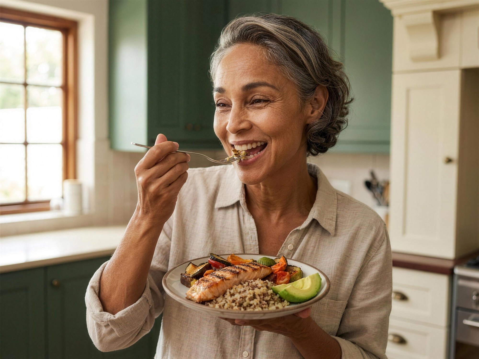 A vida do dia a dia depois — uma refeição normal e satisfatória em casa